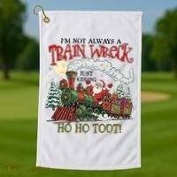 Not Always A Train Wreck Christmas Funny Santa Golf Towel thumb 1