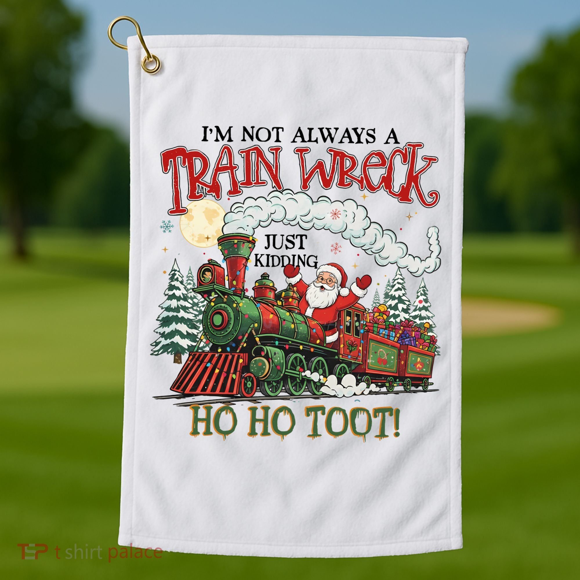 Not Always A Train Wreck Christmas Funny Santa Golf Towel