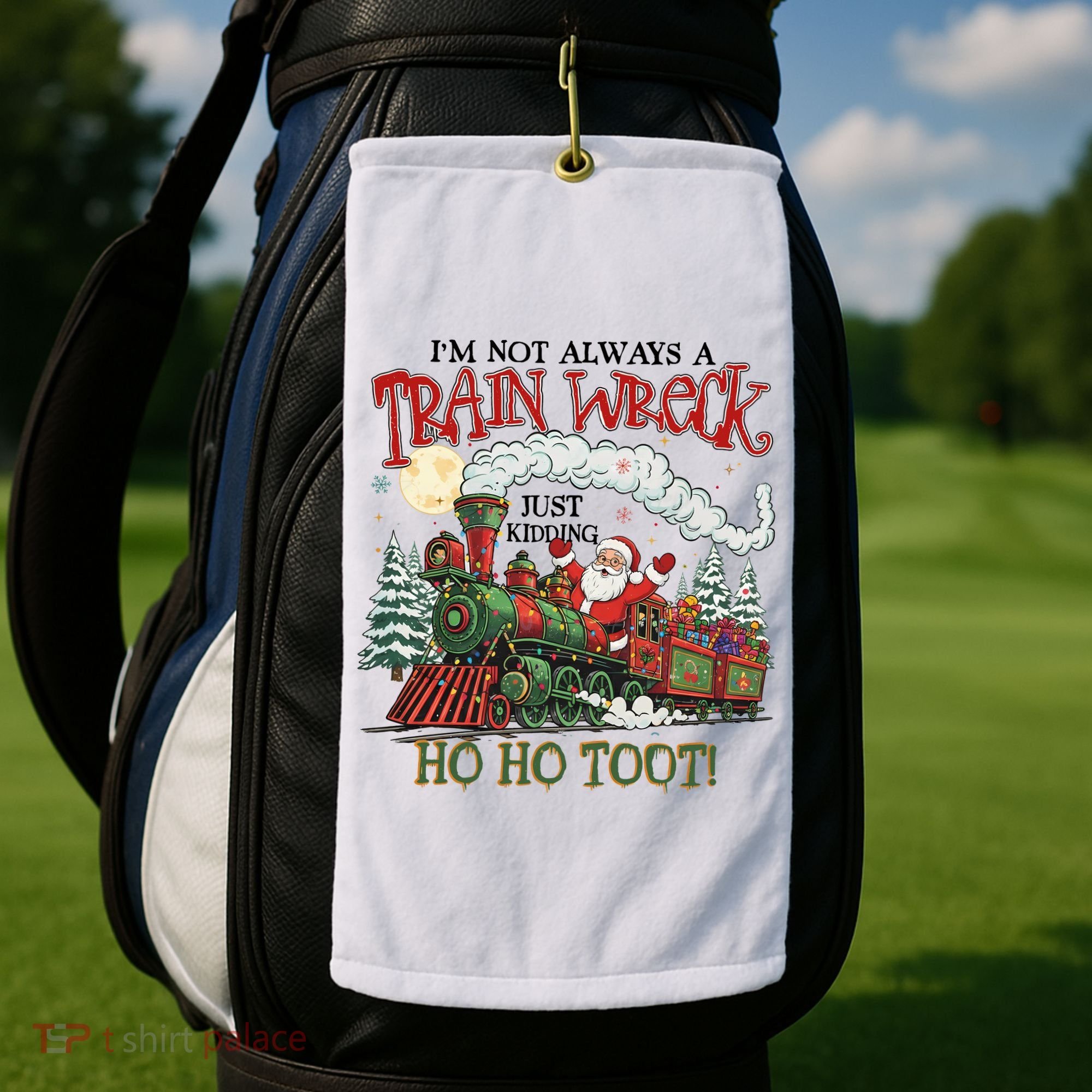 Not Always A Train Wreck Christmas Funny Santa Golf Towel