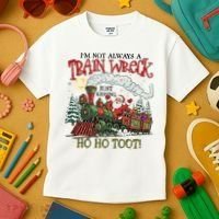 Not Always A Train Wreck Christmas Funny Santa Kids T-Shirt thumb 3