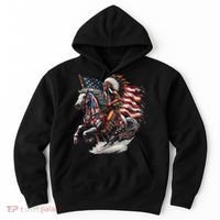 Native American Day Flag Indian Riding Horse 4th Of July Hoodie thumb 0