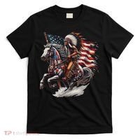 Native American Day Flag Indian Riding Horse 4th Of July T-Shirt thumb 0