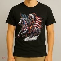 Native American Day Flag Indian Riding Horse 4th Of July T-Shirt thumb 3