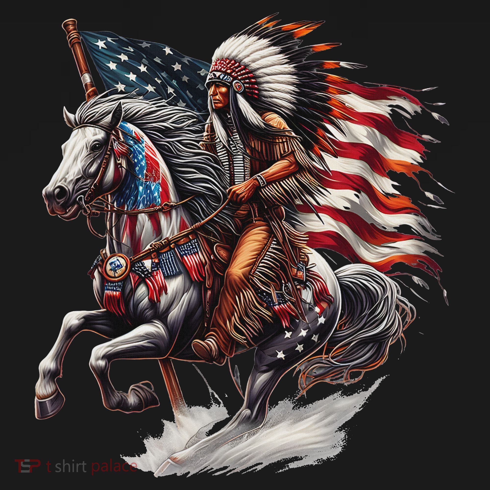 Native American Day Flag Indian Riding Horse 4th Of July T-Shirt