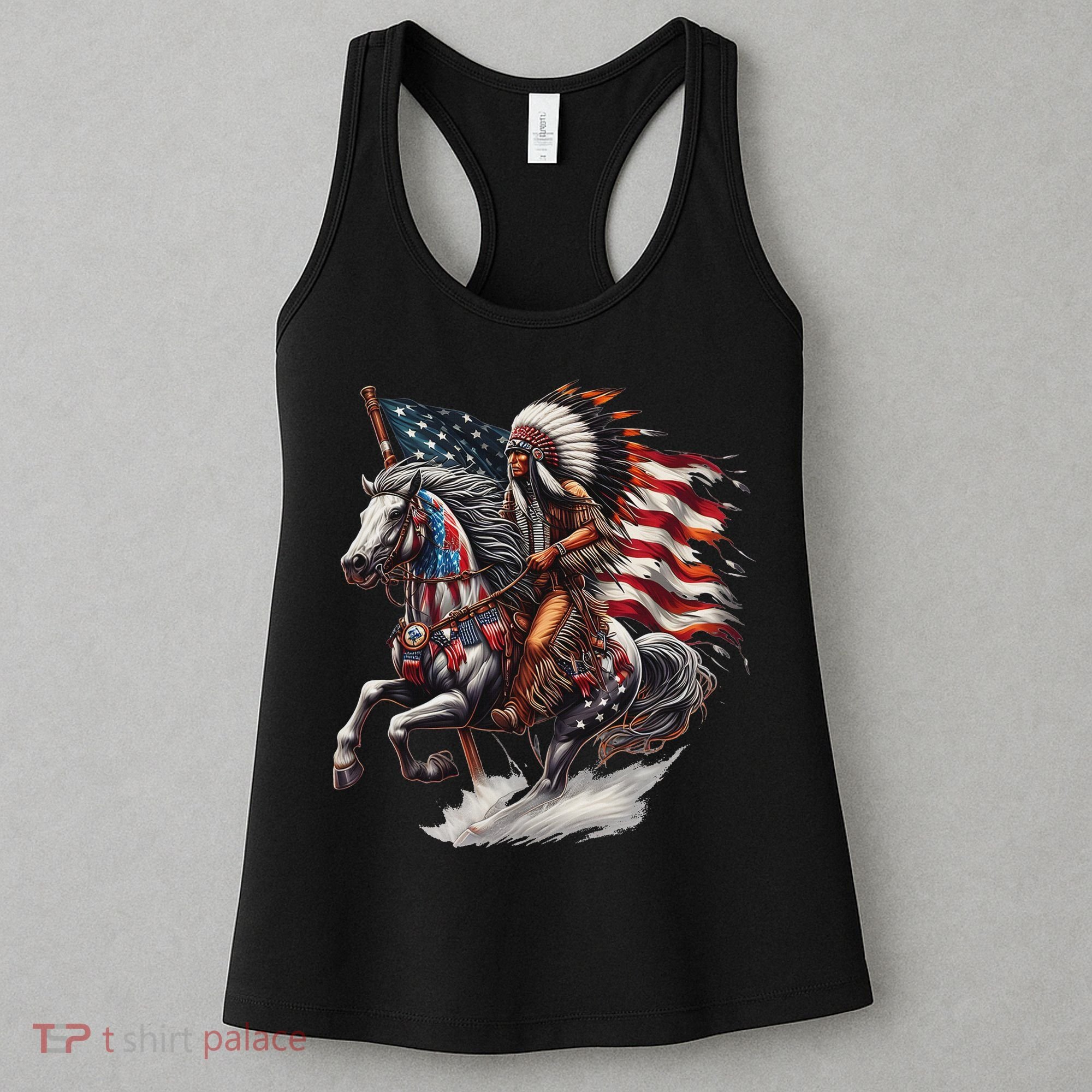 Native American Day Flag Indian Riding Horse 4th Of July Women's Tank Top