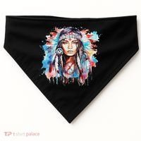 Native American Day Indigenous Girl With Feathers USA-Made Doggie Bandana thumb 0