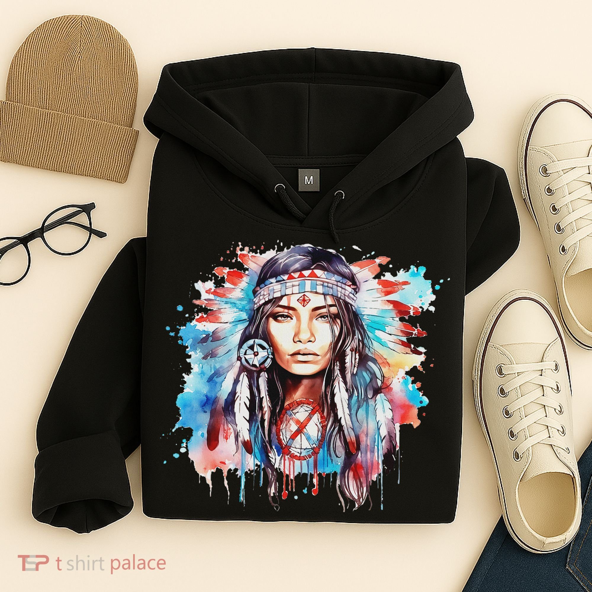 Native American Day Indigenous Girl With Feathers Hoodie
