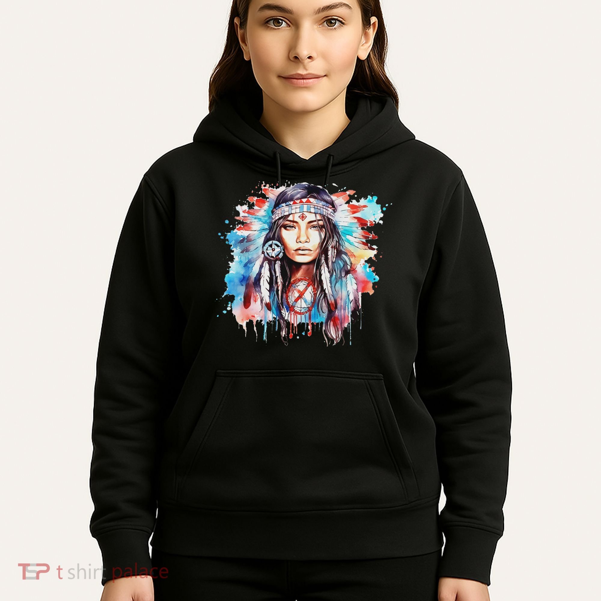 Native American Day Indigenous Girl With Feathers Hoodie