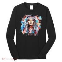 Native American Day Indigenous Girl With Feathers Long Sleeve Shirt thumb 0