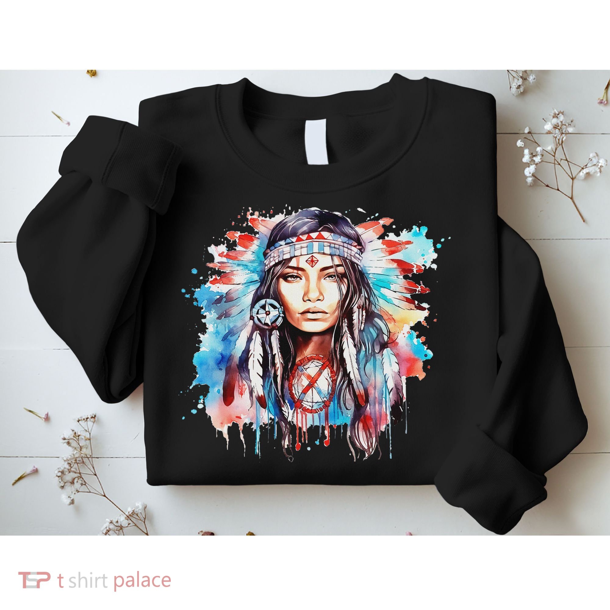 Native American Day Indigenous Girl With Feathers Sweatshirt