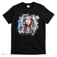 Native American Day Indigenous Girl With Feathers T-Shirt thumb 0