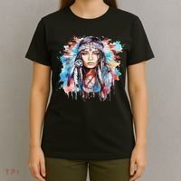 Native American Day Indigenous Girl With Feathers T-Shirt thumb 4