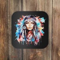 Native American Day Indigenous Girl With Feathers Coaster thumb 0
