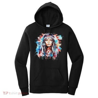 Native American Day Indigenous Girl With Feathers Women's Hoodie