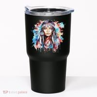 Native American Day Indigenous Girl With Feathers Tumbler thumb 0