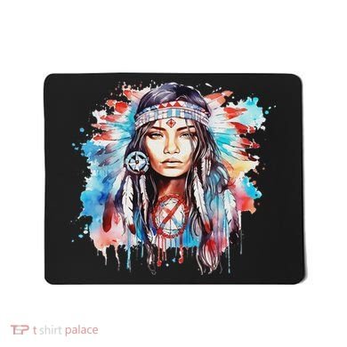 Native American Day Indigenous Girl With Feathers Mousepad