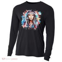 Native American Day Indigenous Girl With Feathers Cooling Performance Long Sleeve Crew thumb 0