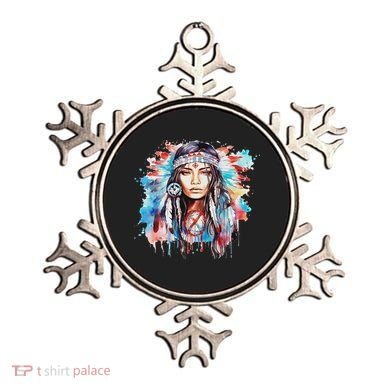 Native American Day Indigenous Girl With Feathers Ornament