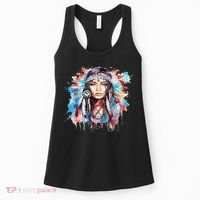Native American Day Indigenous Girl With Feathers Women's Tank Top thumb 0