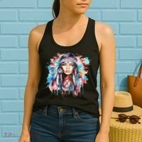 Native American Day Indigenous Girl With Feathers Women's Tank Top thumb 2