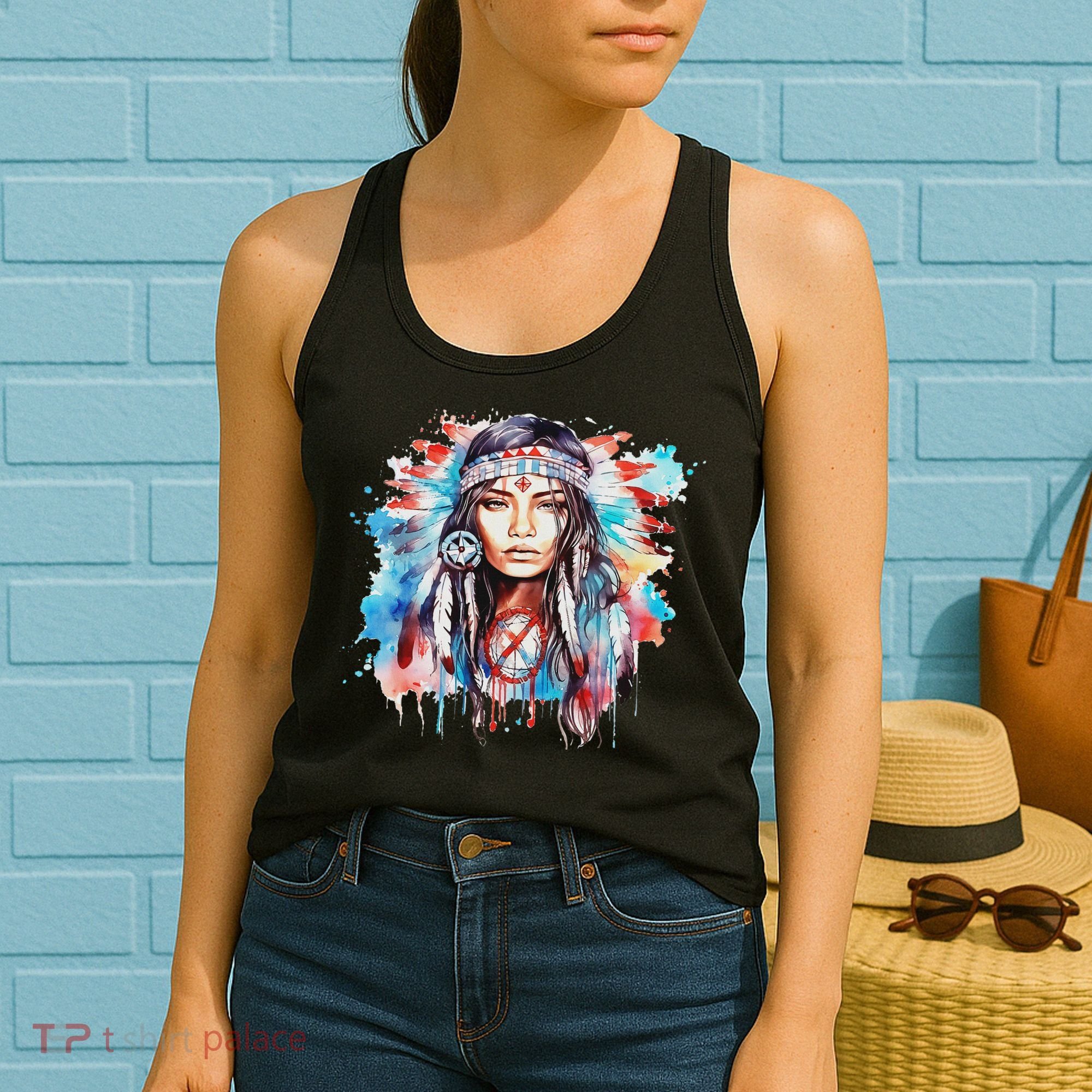 Native American Day Indigenous Girl With Feathers Women's Tank Top