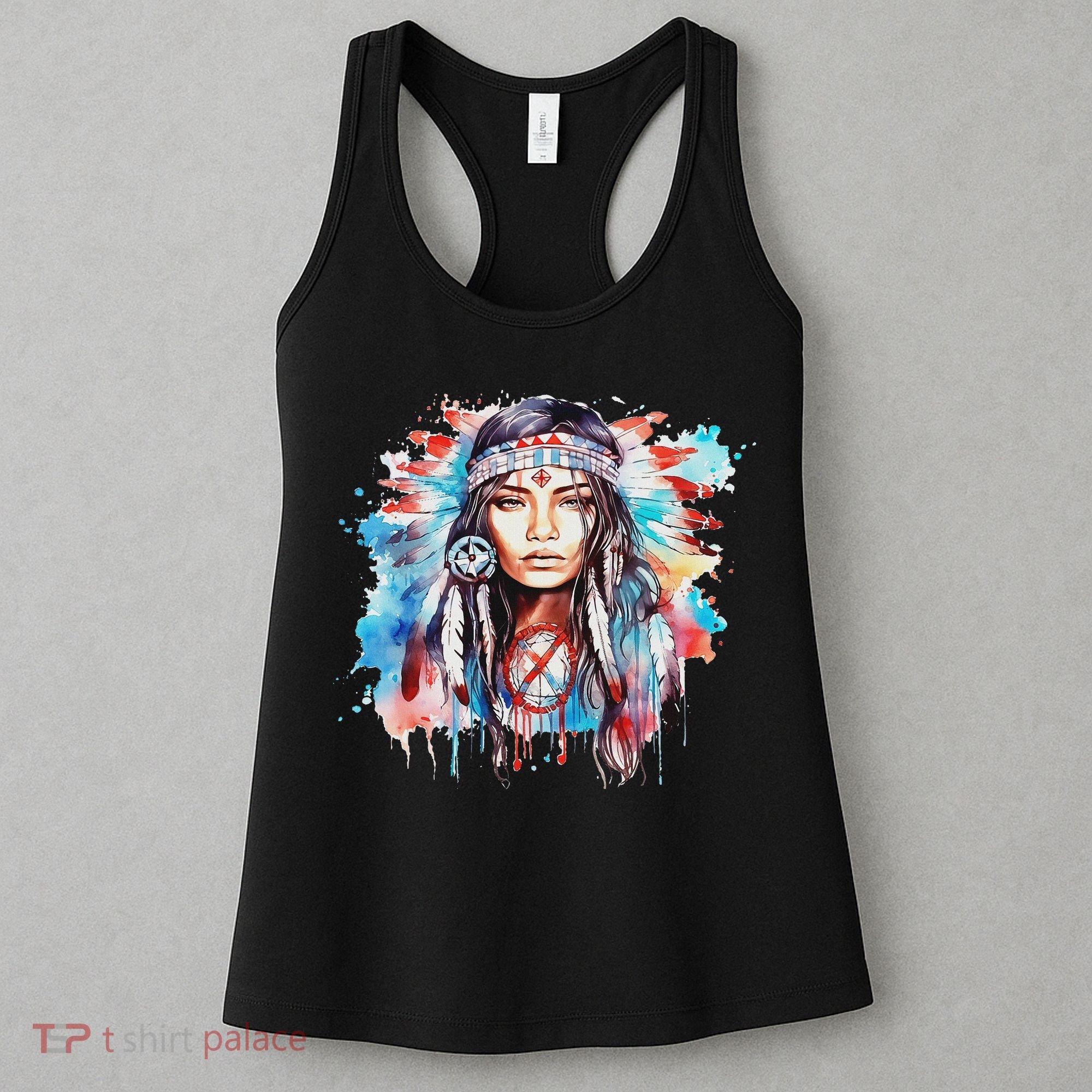 Native American Day Indigenous Girl With Feathers Women's Tank Top