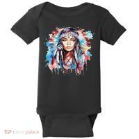 Native American Day Indigenous Girl With Feathers Baby Bodysuit thumb 0