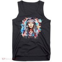Native American Day Indigenous Girl With Feathers Tank Top thumb 0