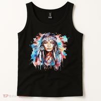Native American Day Indigenous Girl With Feathers Tank Top thumb 2