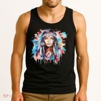 Native American Day Indigenous Girl With Feathers Tank Top thumb 3