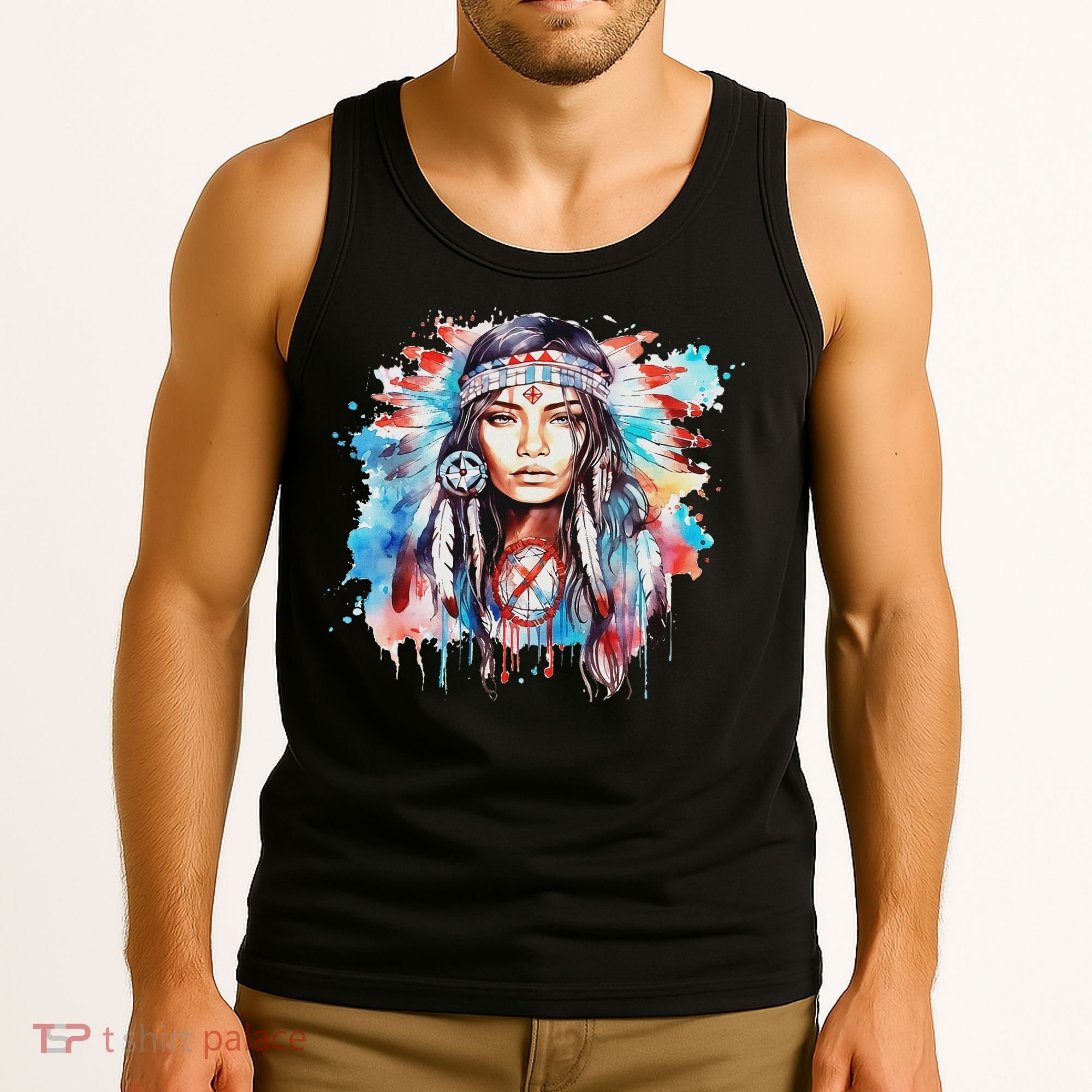 Native American Day Indigenous Girl With Feathers Tank Top