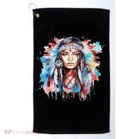 Native American Day Indigenous Girl With Feathers Golf Towel thumb 0
