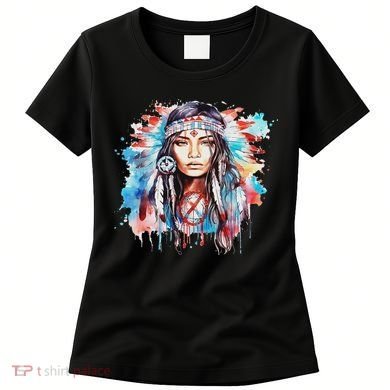 Native American Day Indigenous Girl With Feathers Women's T-Shirt
