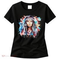 Native American Day Indigenous Girl With Feathers Women's T-Shirt thumb 0