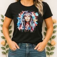 Native American Day Indigenous Girl With Feathers Women's T-Shirt thumb 2