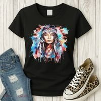 Native American Day Indigenous Girl With Feathers Women's T-Shirt thumb 3
