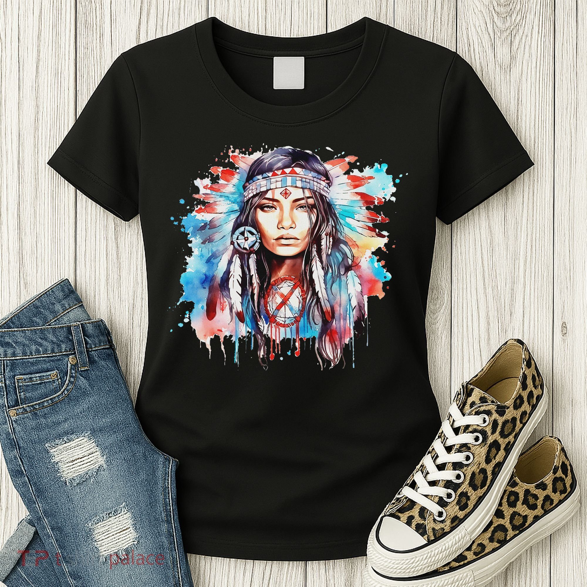 Native American Day Indigenous Girl With Feathers Women's T-Shirt