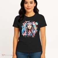 Native American Day Indigenous Girl With Feathers Women's T-Shirt thumb 4