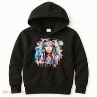 Native American Day Indigenous Girl With Feathers Kids Hoodie thumb 0