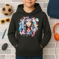 Native American Day Indigenous Girl With Feathers Kids Hoodie thumb 2