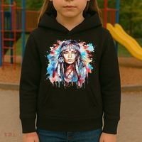 Native American Day Indigenous Girl With Feathers Kids Hoodie thumb 3