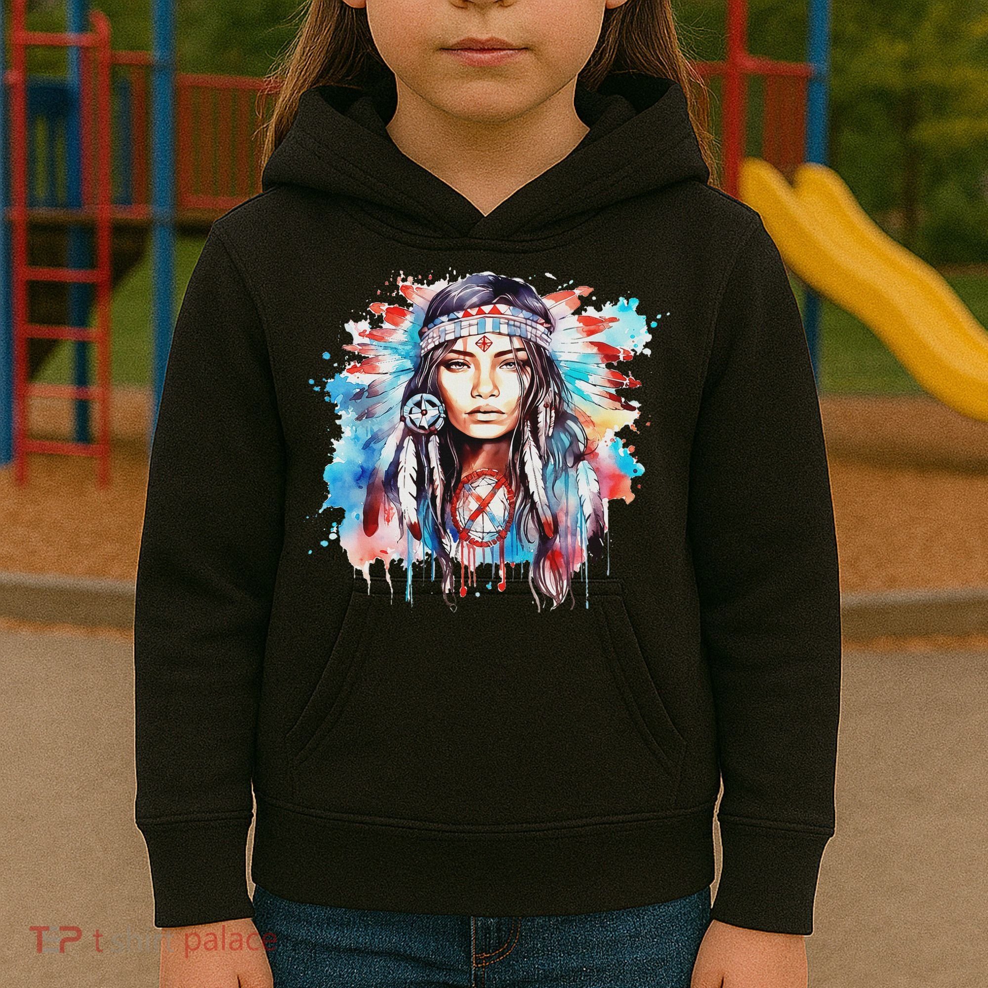 Native American Day Indigenous Girl With Feathers Kids Hoodie