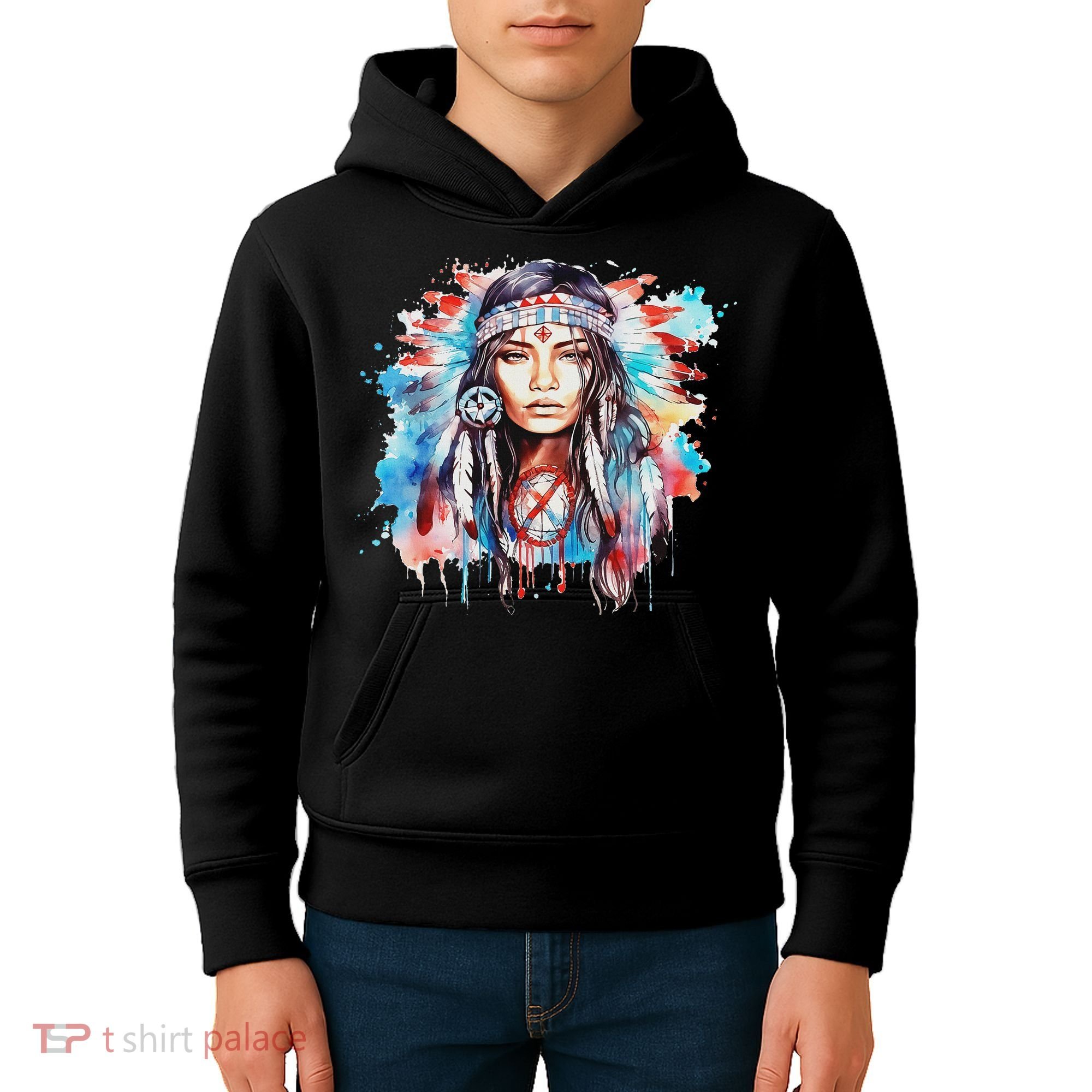 Native American Day Indigenous Girl With Feathers Kids Hoodie