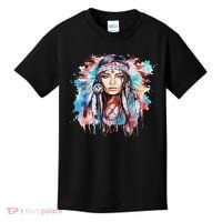 Native American Day Indigenous Girl With Feathers Kids T-Shirt thumb 0