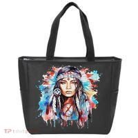 Native American Day Indigenous Girl With Feathers Tote Bag thumb 0