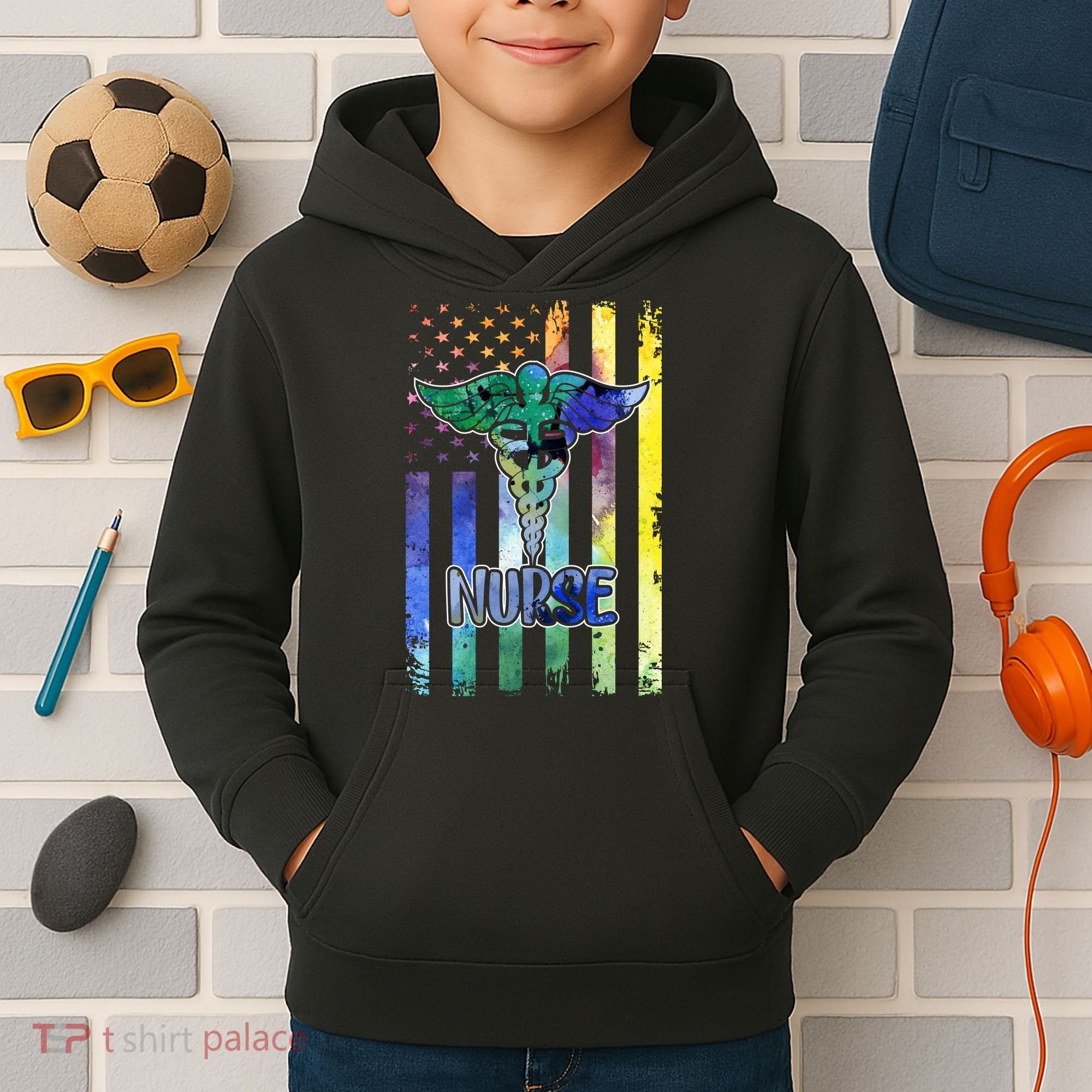 Nurse American Flag Kids Hoodie