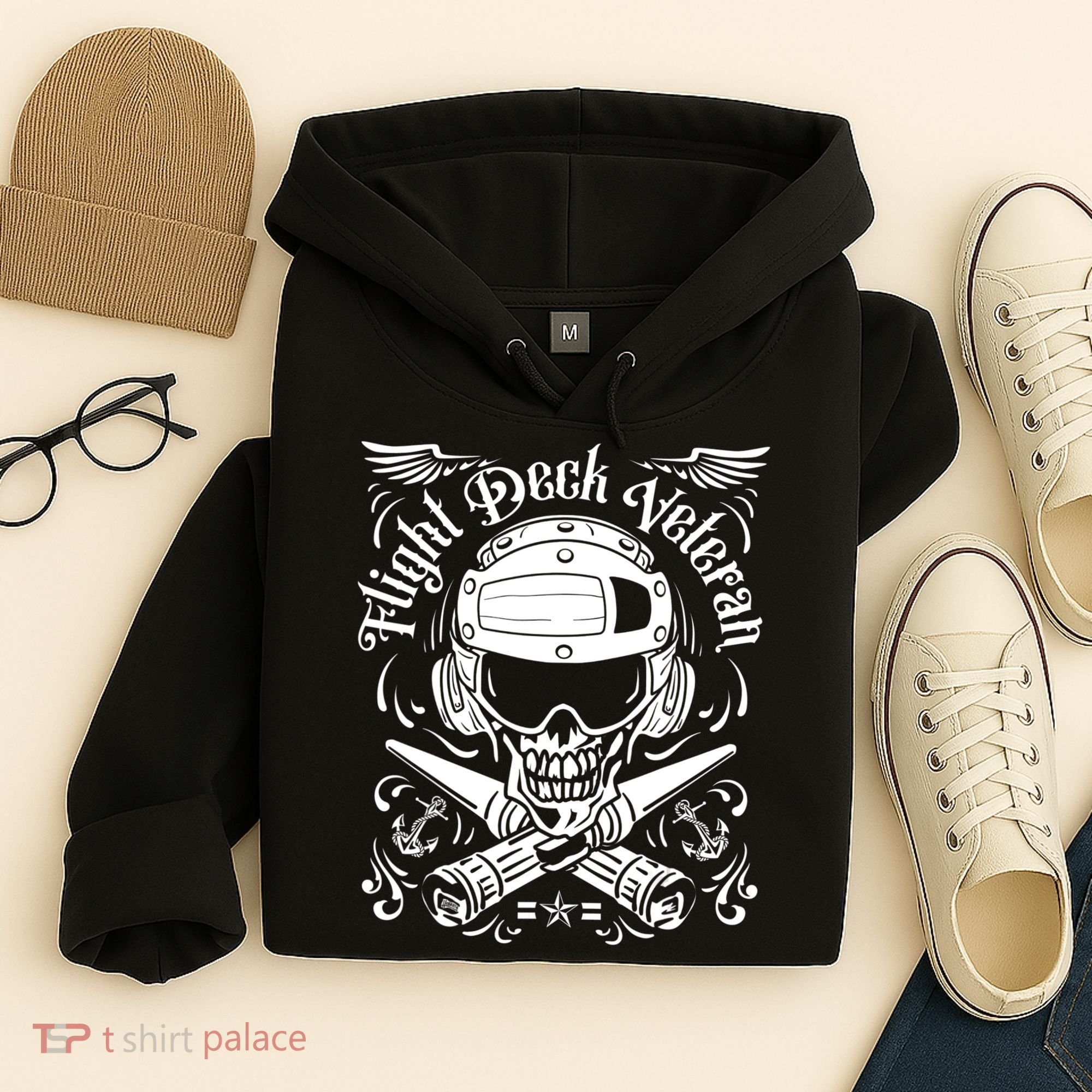 Naval Aviation Flight Deck Veteran Skull Hoodie