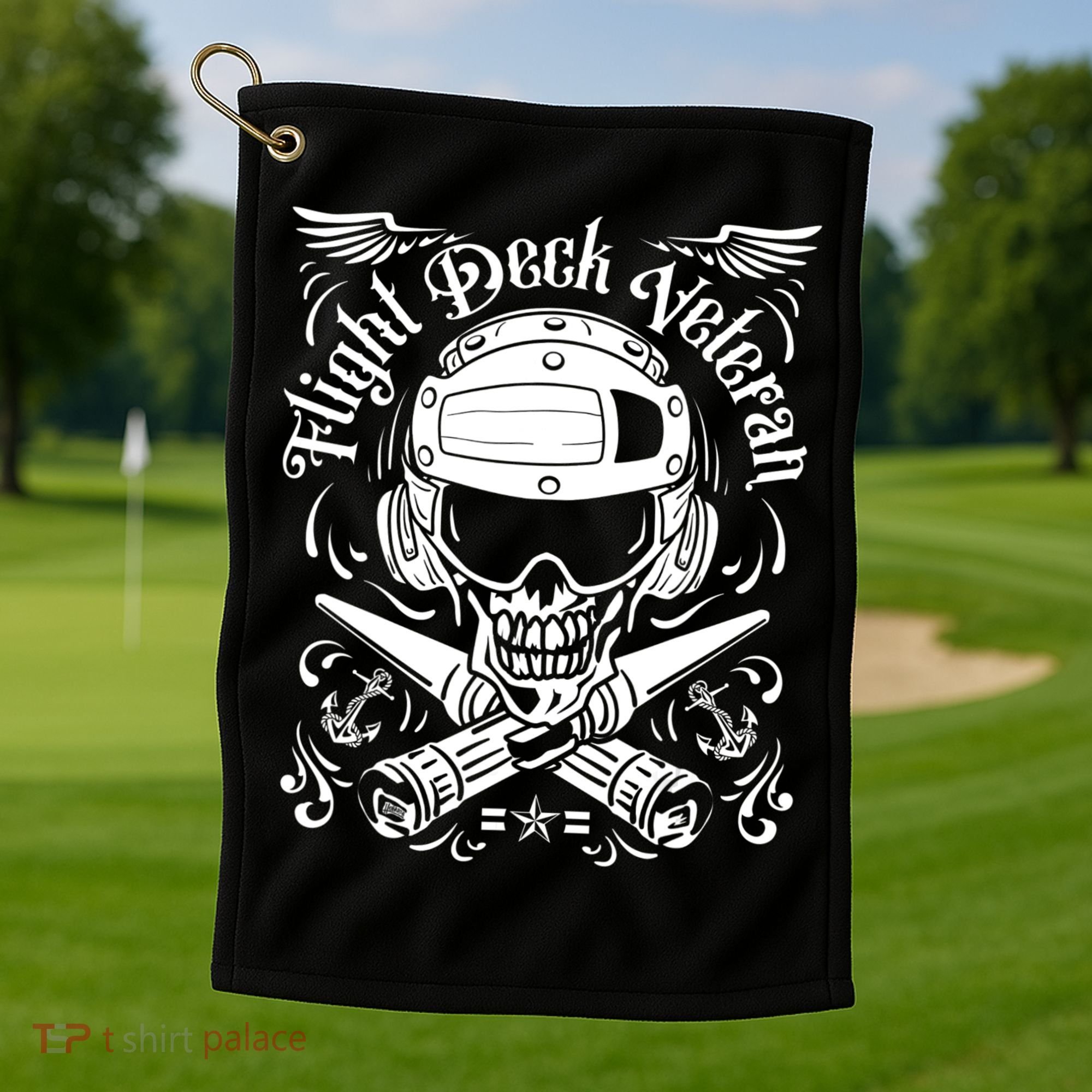 Naval Aviation Flight Deck Veteran Skull Golf Towel