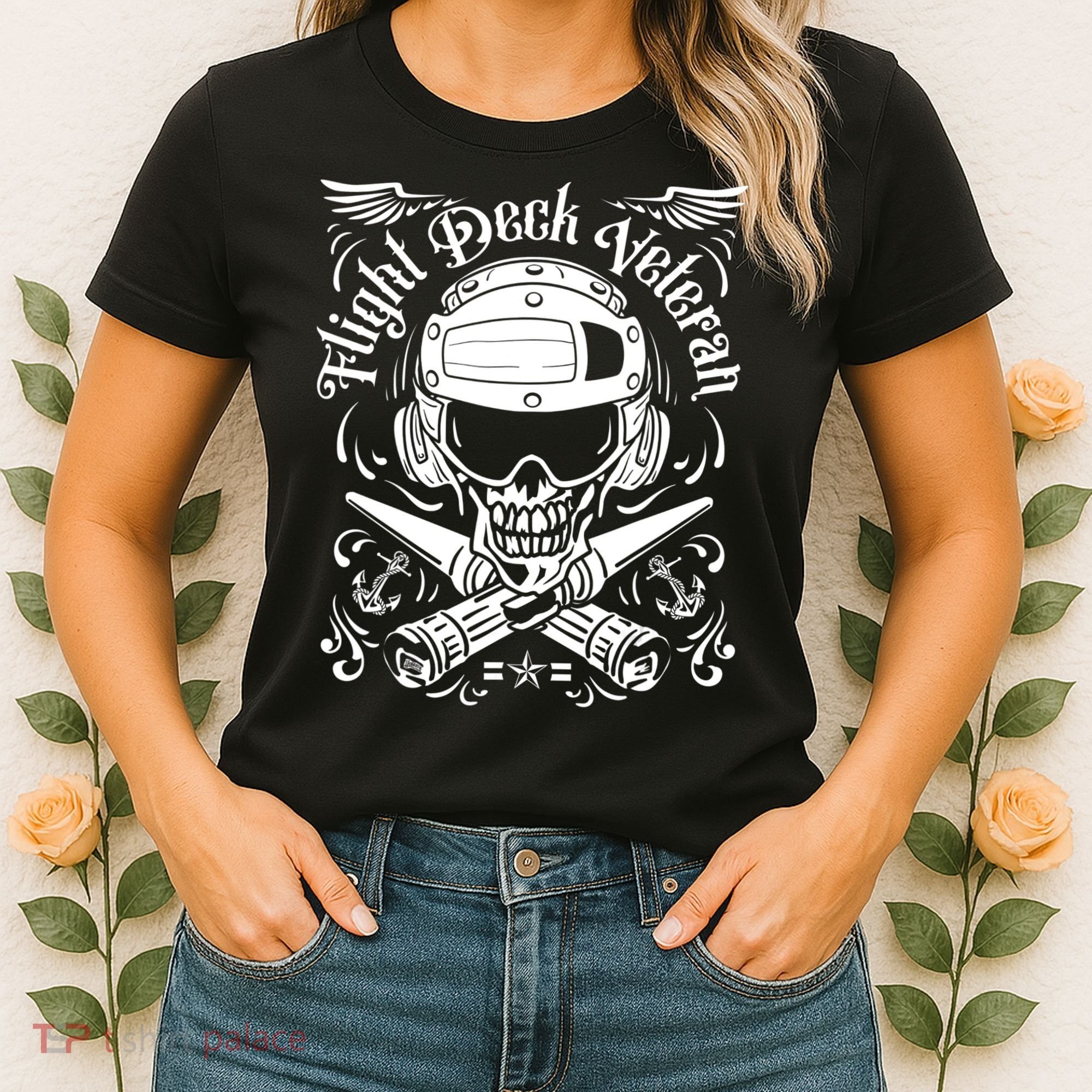 Naval Aviation Flight Deck Veteran Skull Women's T-Shirt
