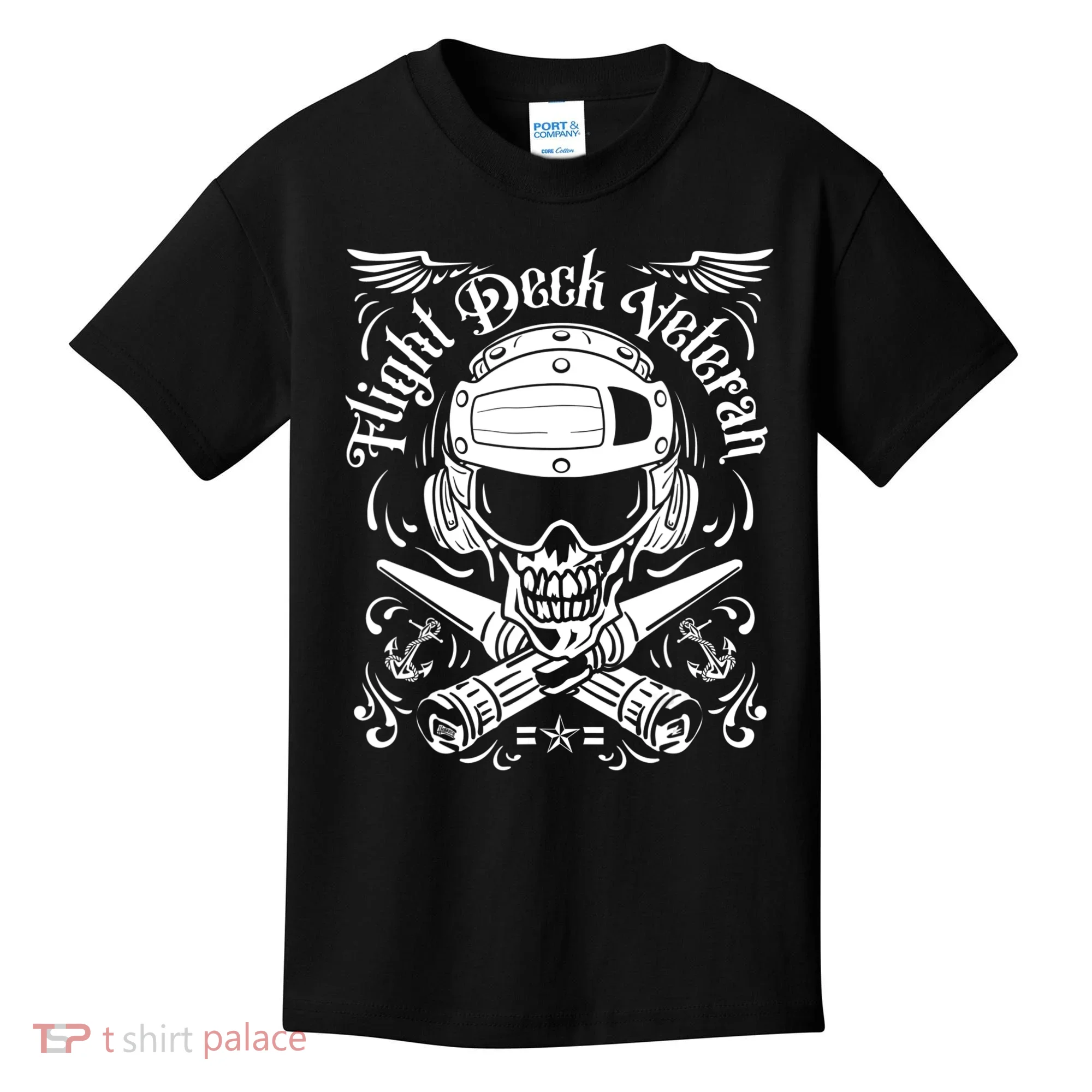 Naval Aviation Flight Deck Veteran Skull Kids T-Shirt